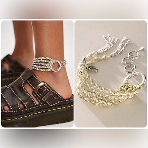 NWT Free People Acadia Anklet With Tassel - Cream & Silver